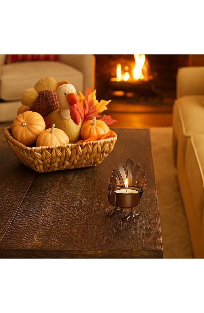 tag Antique Bronze Turkey Tealight Candle Holder for Thanksgiving, Alternate, color, Gold