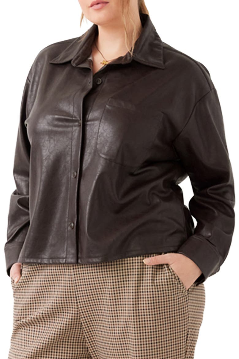 Faux Leather Button Up Shirt, Alternate, color, CHOCOLATE