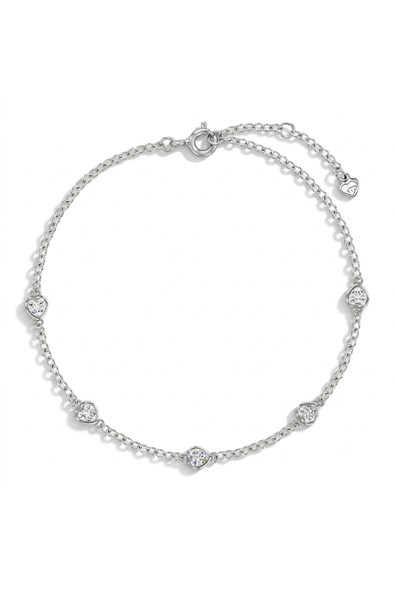 CZ Heart Station Womens Bracelet, Main, color, Silver