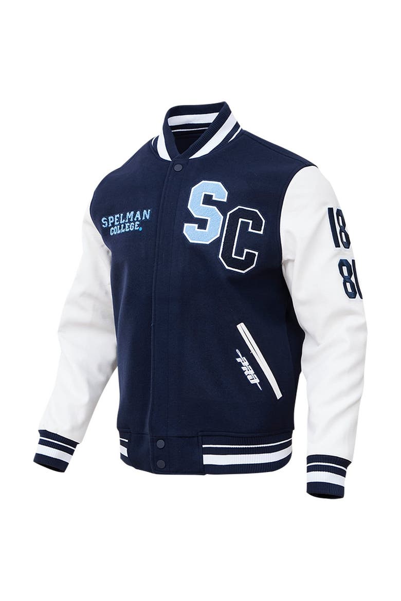 Men's Pro Standard Navy Spelman College Jaguars Classic Wool Full-Zip Varsity Jacket, Alternate, color, Navy