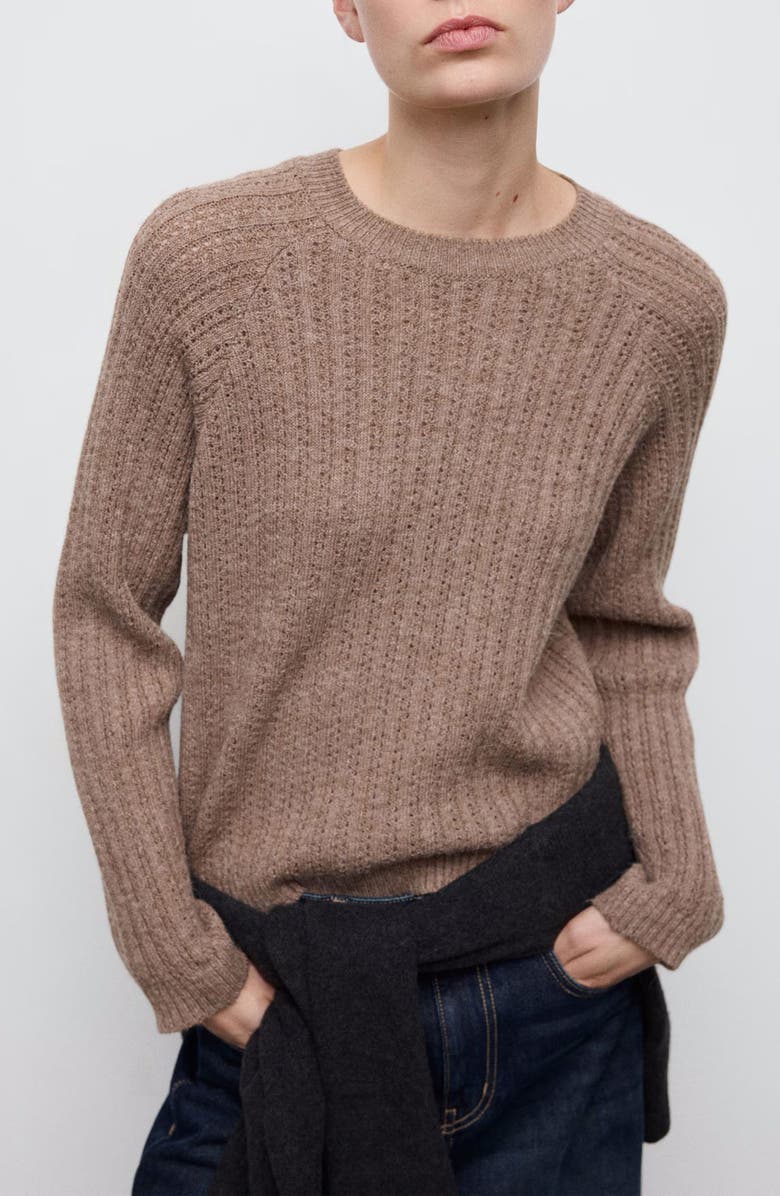 MANGO Pointelle Crewneck Sweater, Main, color,