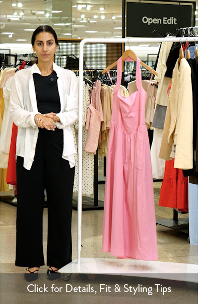 Camellia Halter Neck Stretch Cotton Midi Dress, sales video thumbnail