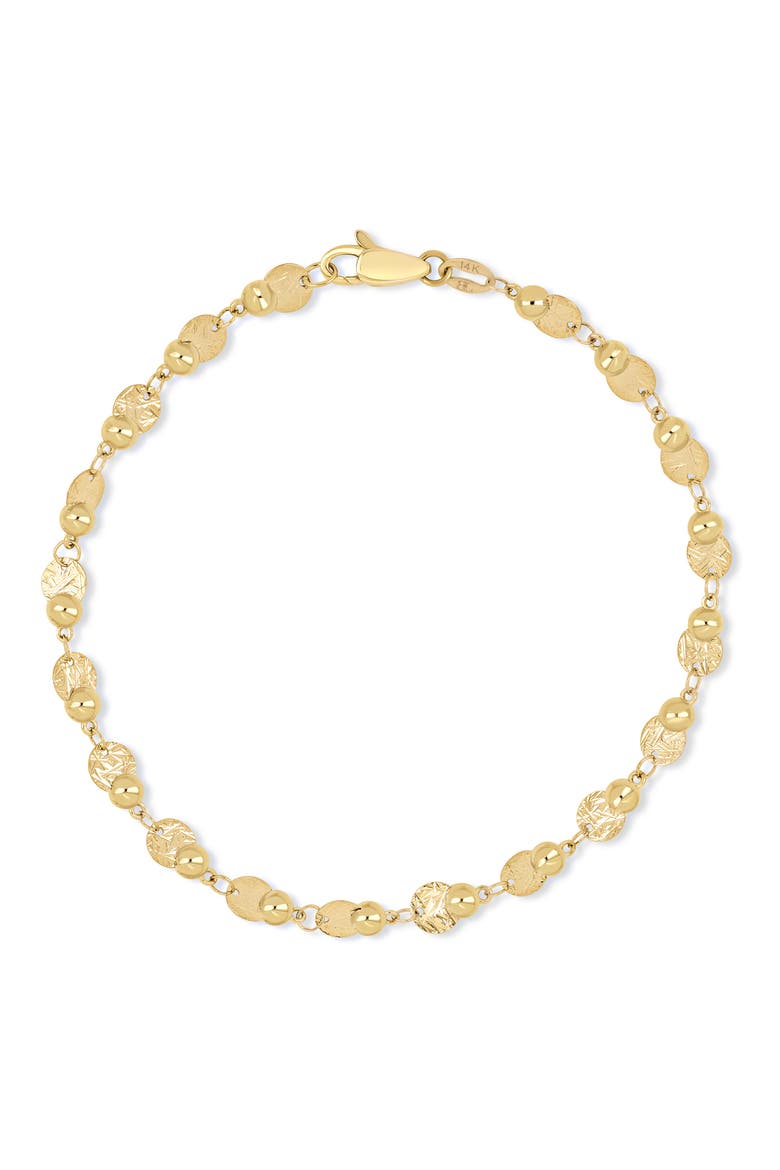 14K Gold Textured Disc Bead Chain Bracelet, Main, color, 14K YELLOW GOLD