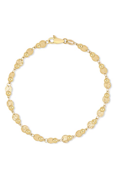 14K Gold Textured Disc Bead Chain Bracelet