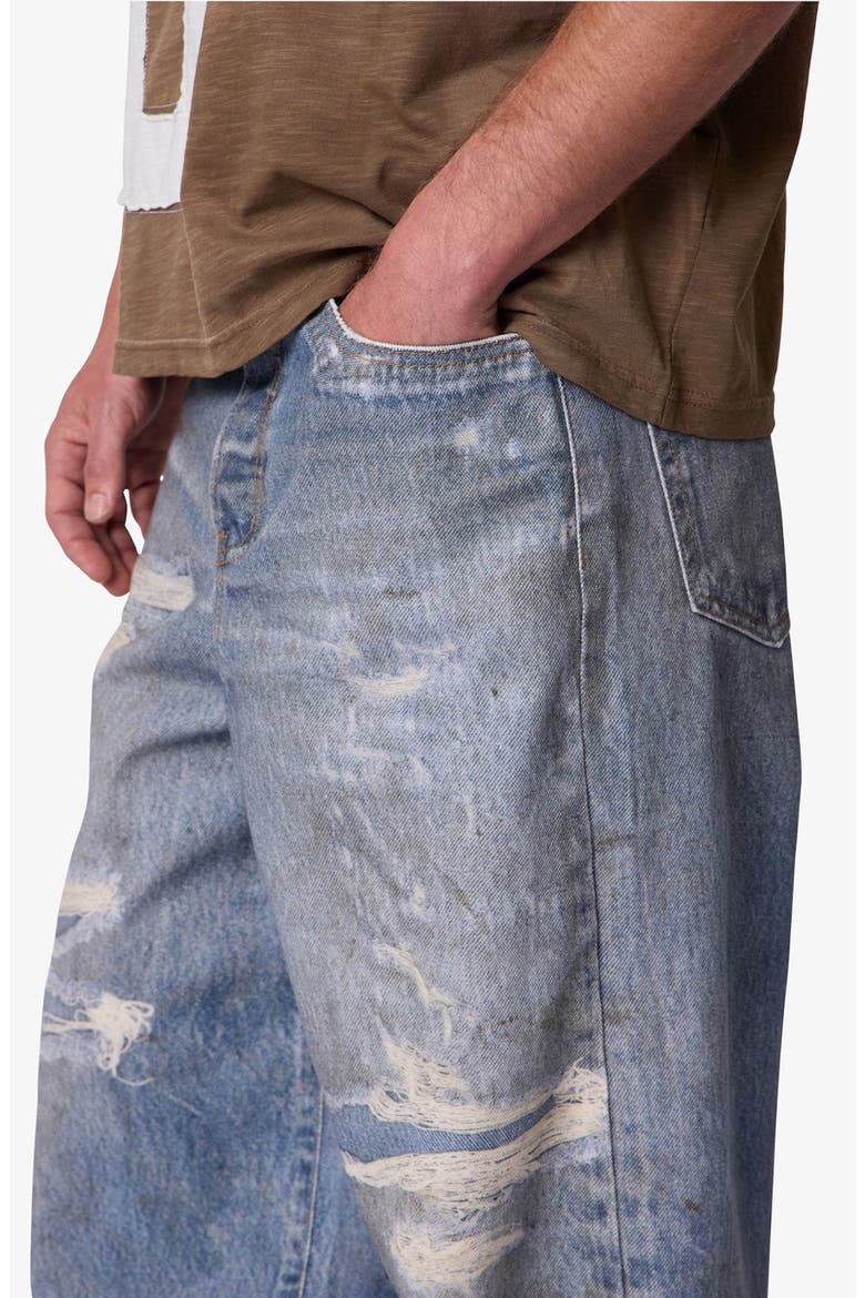 Oil Stain Printed Relaxed Wide Leg Ripped Jeans, Alternate, color, BLUE
