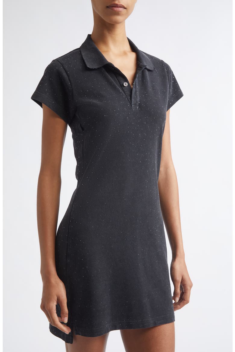 Crystal Embellished Shrunken Piqué Polo Minidress, Alternate, color, WASHED BLACK