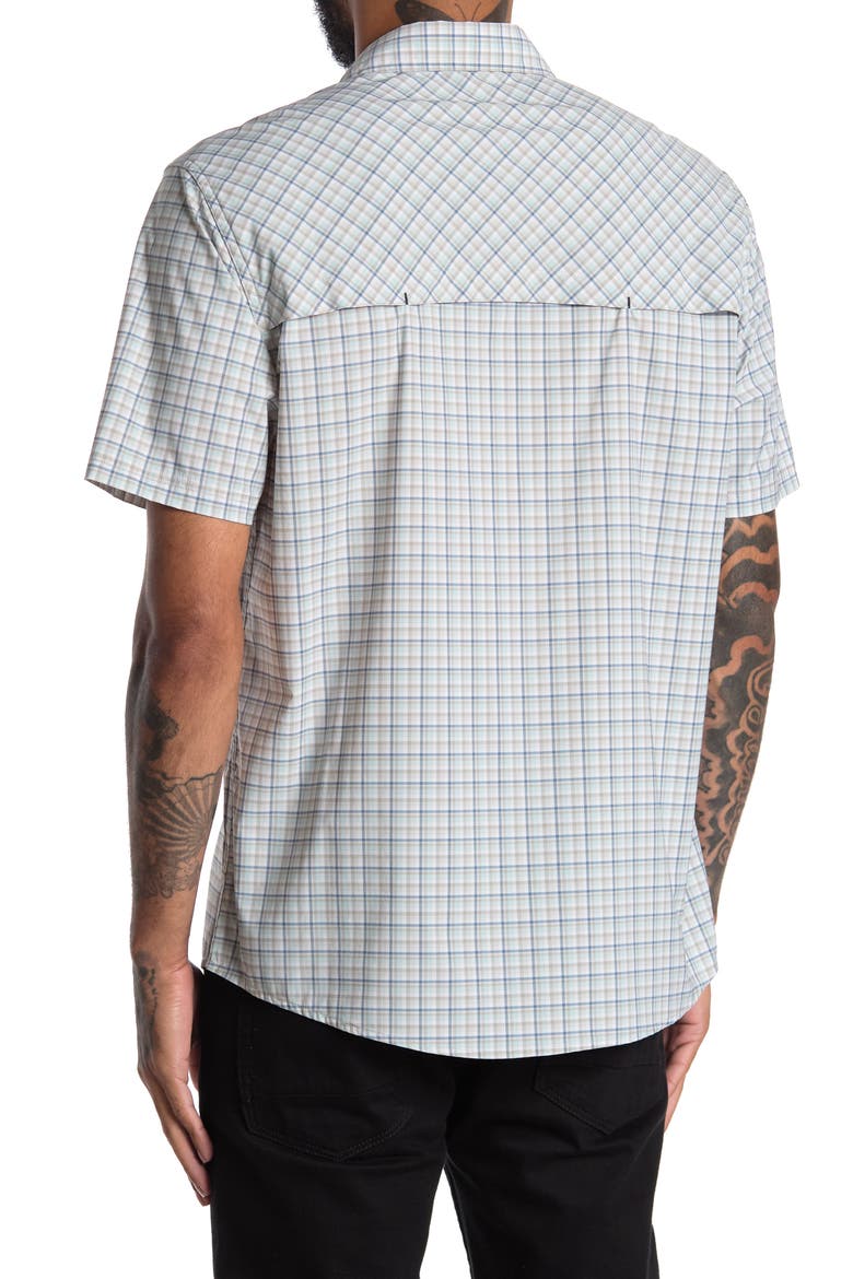 FLAG AND ANTHEM Mini Plaid Print Short Sleeve Shirt, Alternate, color, BLUE/ GREY