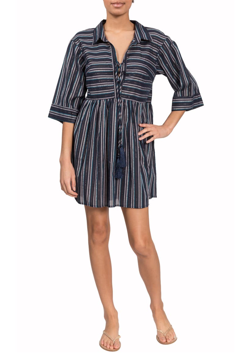 Georgina Stripe Cover-Up Minidress, Main, color, MIDNIGHT STRIPE