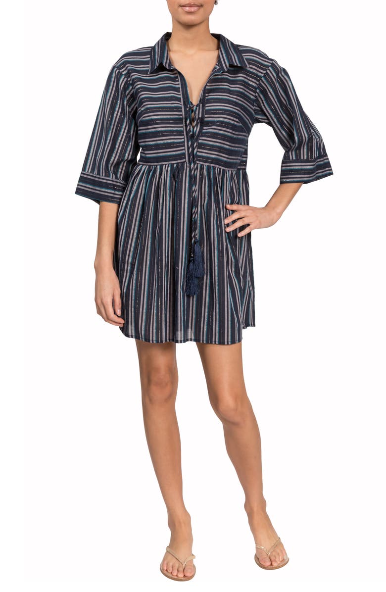 Everyday Ritual Georgina Stripe Cover-Up Minidress, Main, color, Midnight Stripe