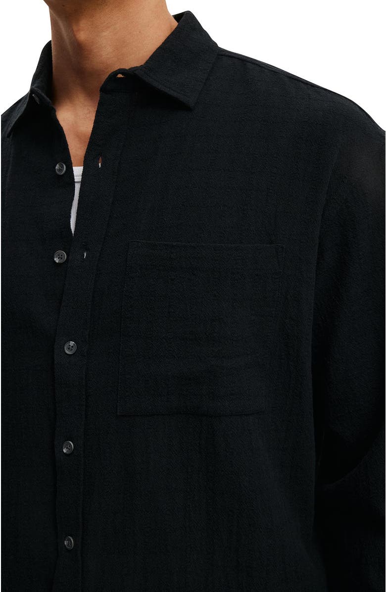 Cotton On Men's Remi Long Sleeve Shirt, Alternate, color, Washed Black Dobby
