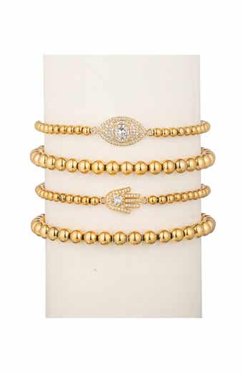 EYE CANDY LOS ANGELES Heena Set of 4 CZ Evil Eye & Hamsa Titanium Beaded Stretch Bracelets