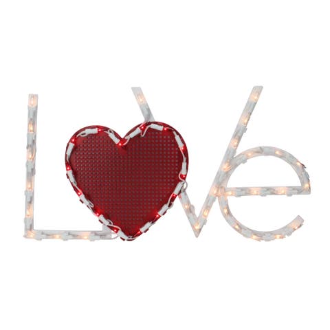 Lighted "love" With Heart Valentine's Day Window Silhouette - 17" - White And Red