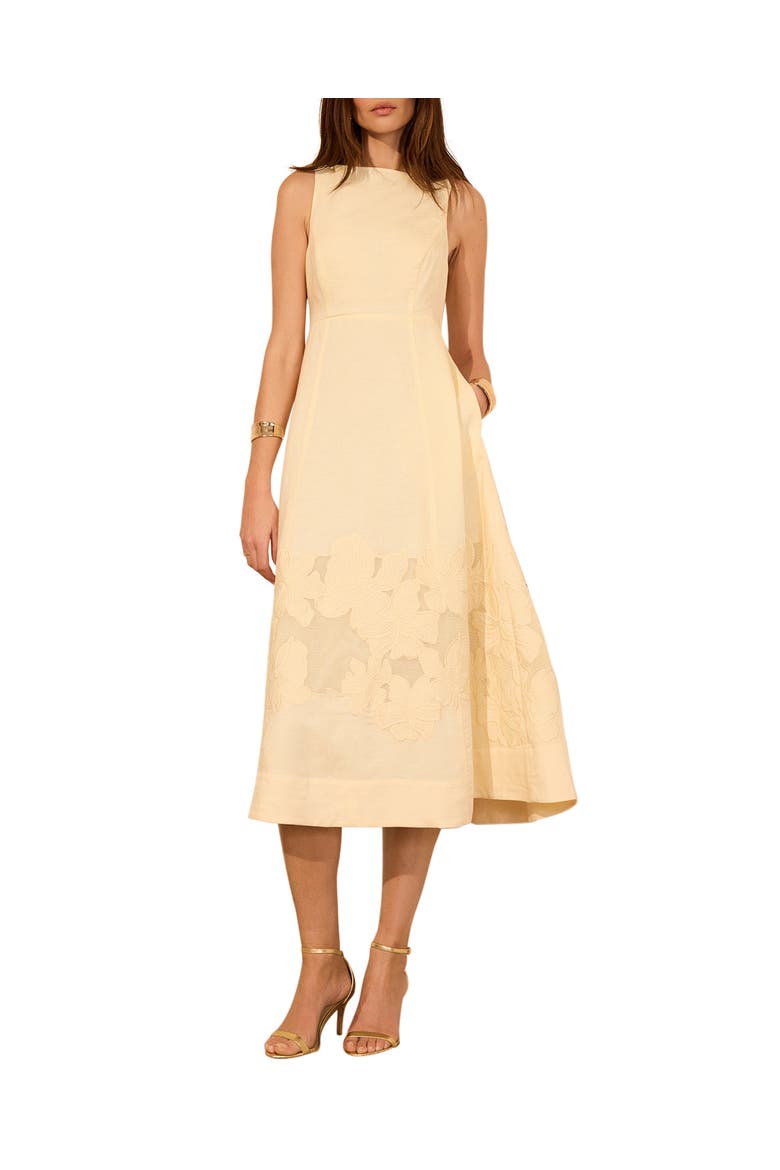 Linen Blend Lace Midi Dress, Main, color, Yellow
