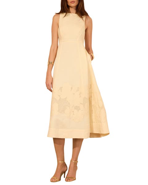 Linen Blend Lace Midi Dress