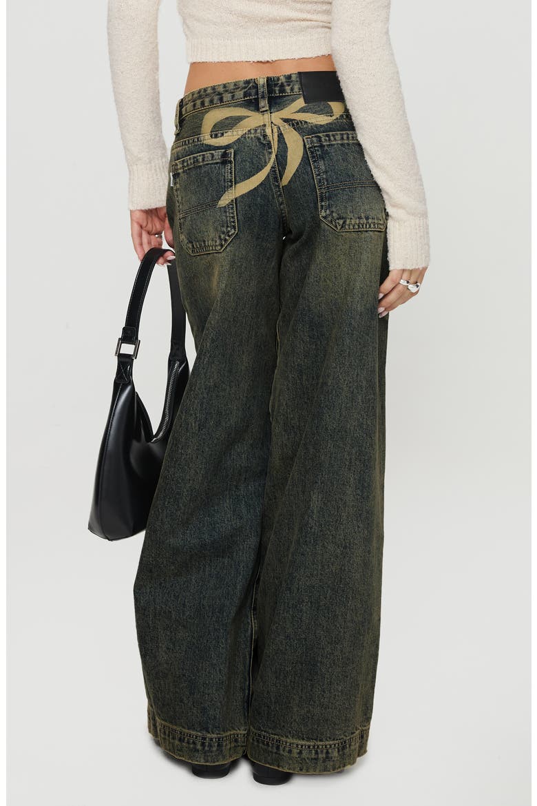 Ribbon Bow Print Low Rise Wide Leg Jeans, Alternate, color, GREY