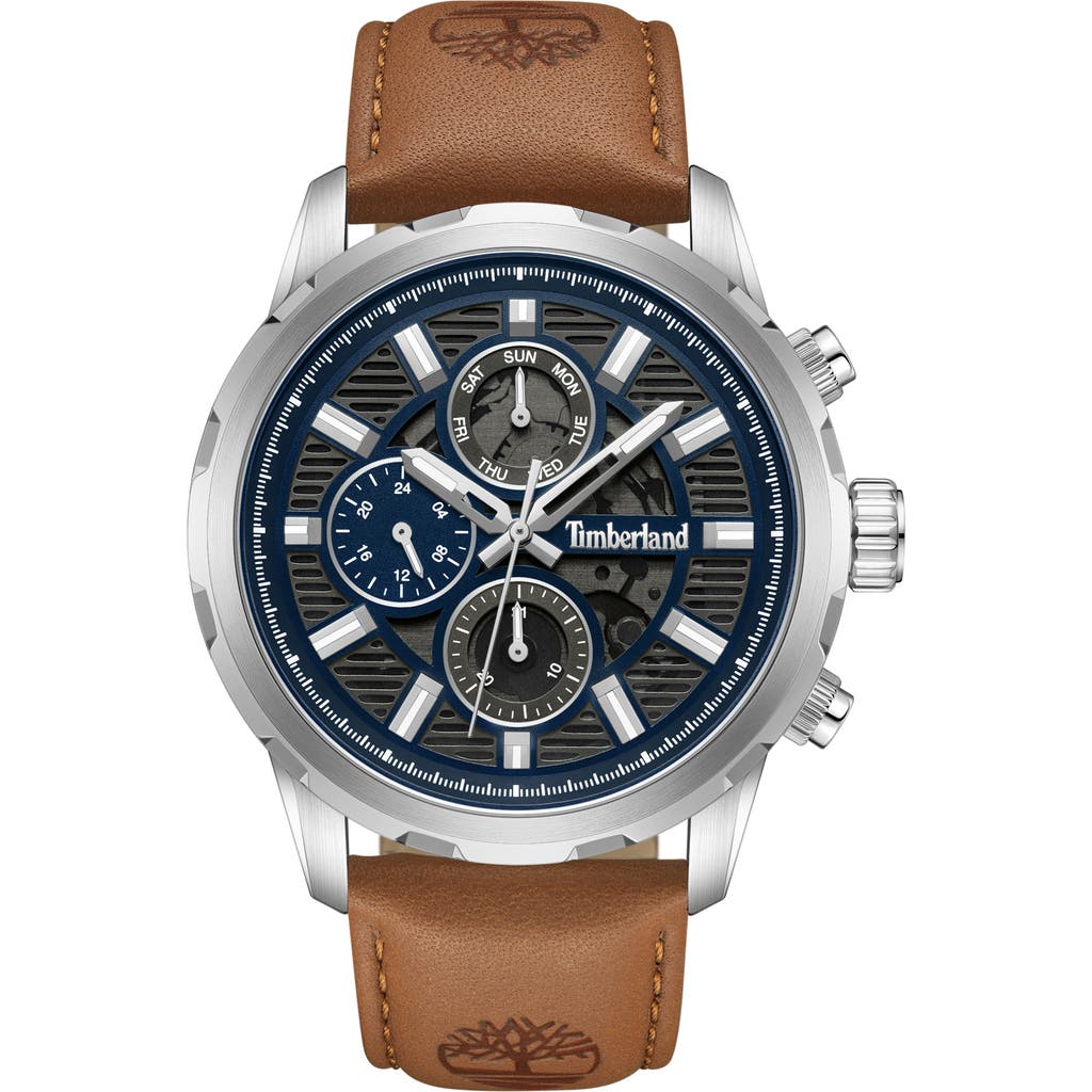 Timberland Hampton Harbour Multifunction Chronogrpah Leather Strap Watch, 46mm In Brown
