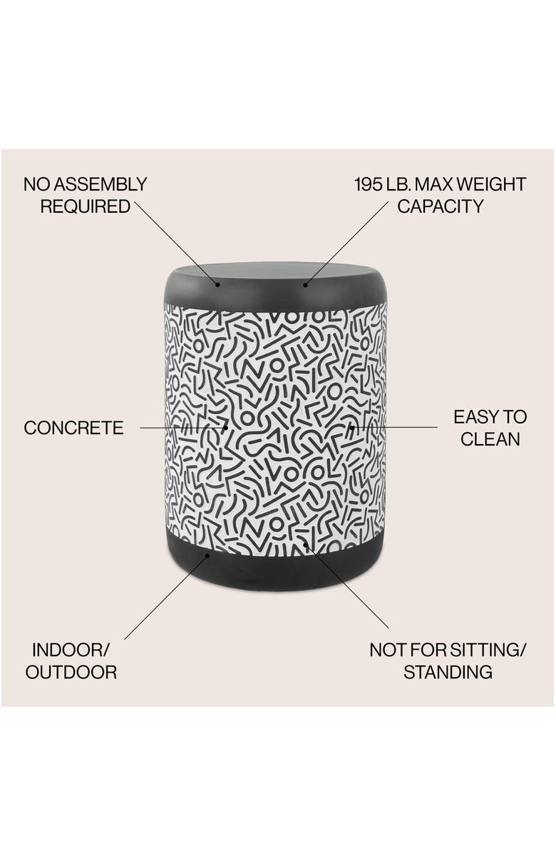 JONATHAN Y Indi 17.75" Modern Bohemian Geometric Drum Garden Stool, Alternate, color, Black/White
