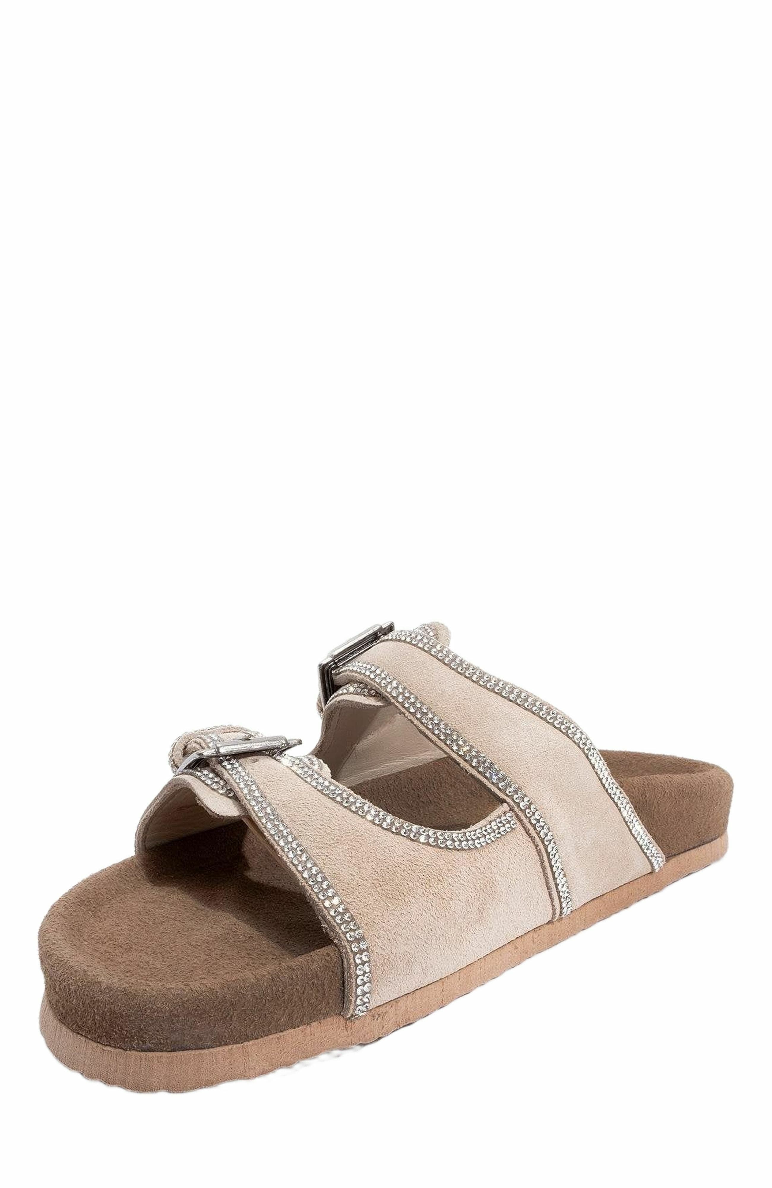 Allen Rhinestone Leather Slide Sandal, Alternate, color, Beige Leather