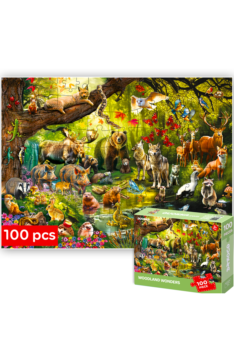 Kids Jigsaw Puzzle Set - Illustrated 100-Piece Puzzles with Educational Themes, Main, color, Forest