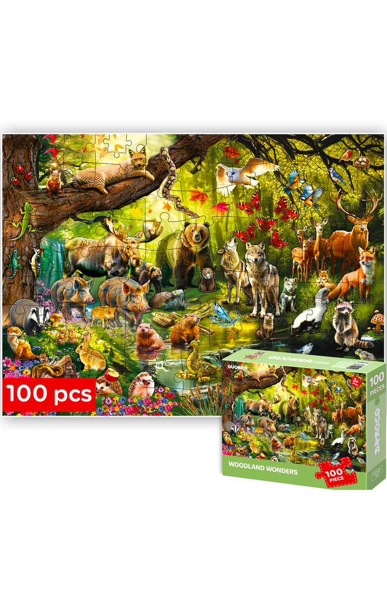 Quokka 100-Piece Kids Puzzle Set -  Illustrated Jigsaw Puzzles with Educational Themes for Ages 6+, Main, color, Forest