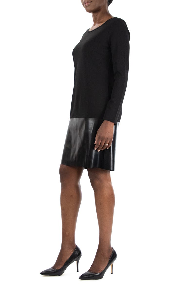 Nina Leonard Faux Leather Border Dress, Alternate, color, Black/Black