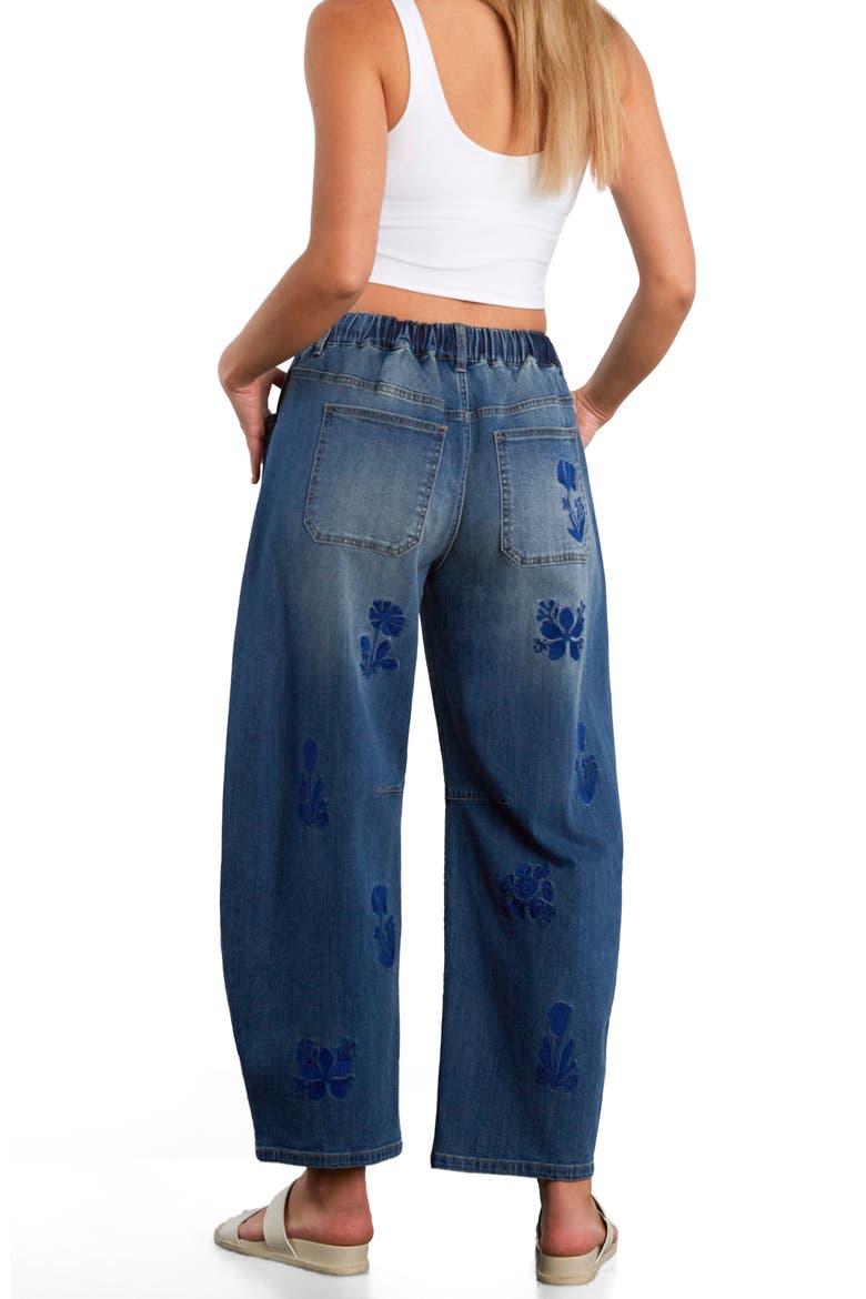 Embroidered Barrel Leg Drawstring Jeans, Alternate, color, ACE BLUE