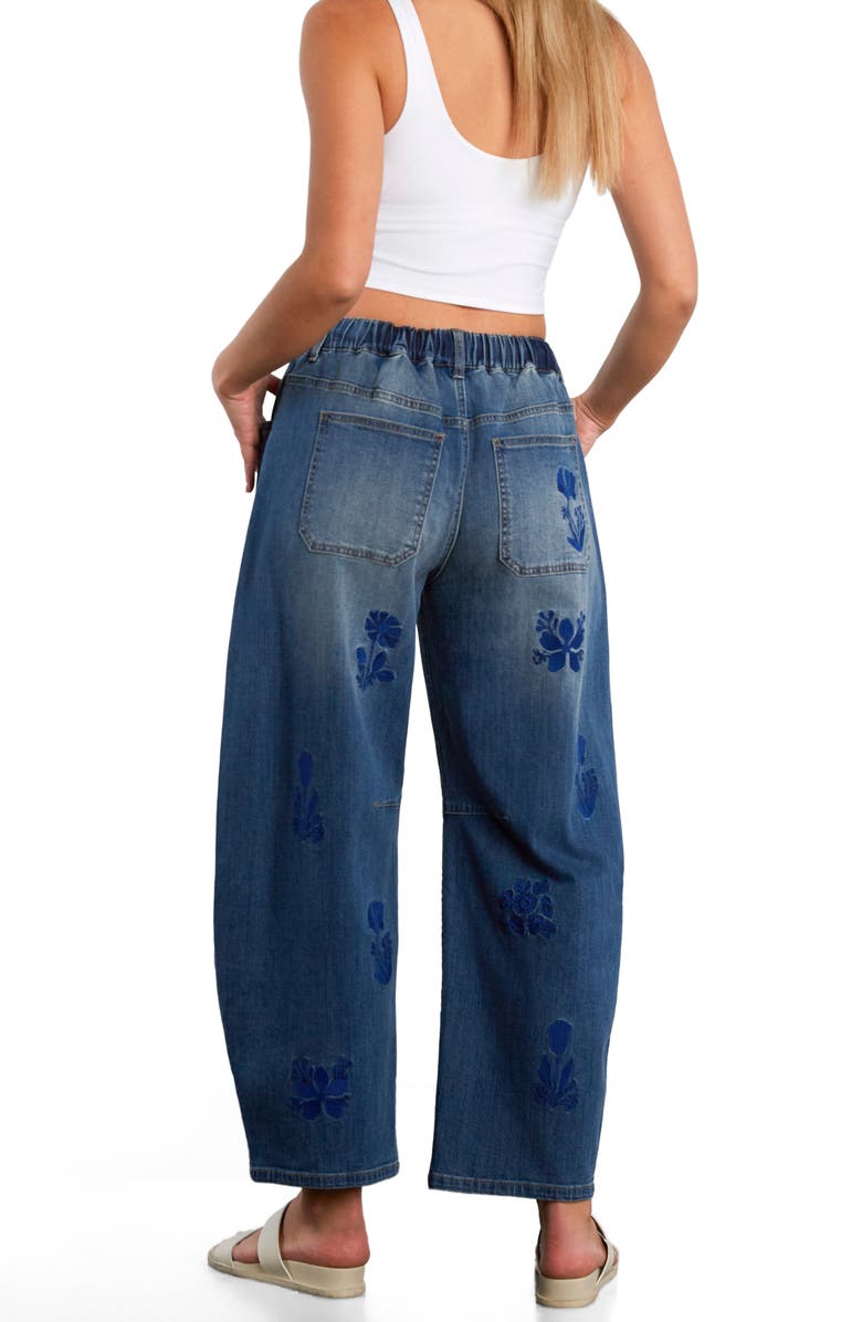 HINT OF BLU Embroidered Barrel Leg Drawstring Jeans, Alternate, color, Ace Blue