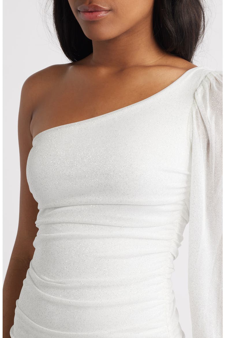 One Shoulder Metallic Ruched Minidress, Alternate, color, WHITE