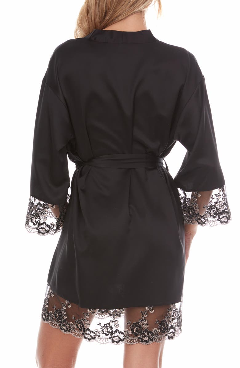 Flora Nikrooz Rosa Satin Robe, Alternate, color, Black