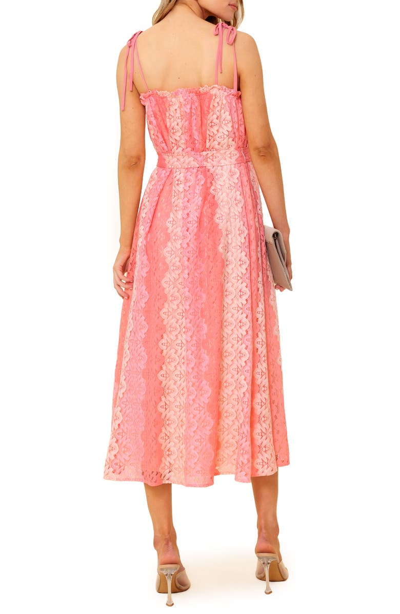 FLYING TOMATO Tie Waist Lace Midi Dress, Alternate, color, Peach