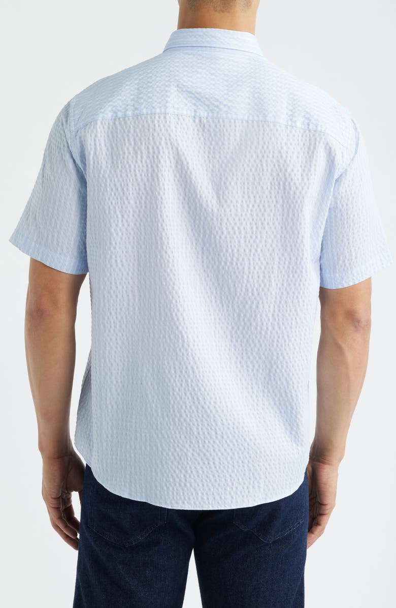 Johnston & Murphy Leland Stripe Short Sleeve Seersucker Button-Down Shirt, Alternate, color, Light Blue Striped Seersucker