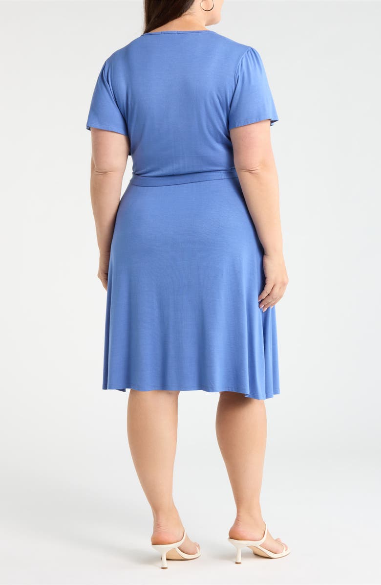 Loveappella Flutter Sleeve Faux Wrap Jersey Dress, Alternate, color, Denim