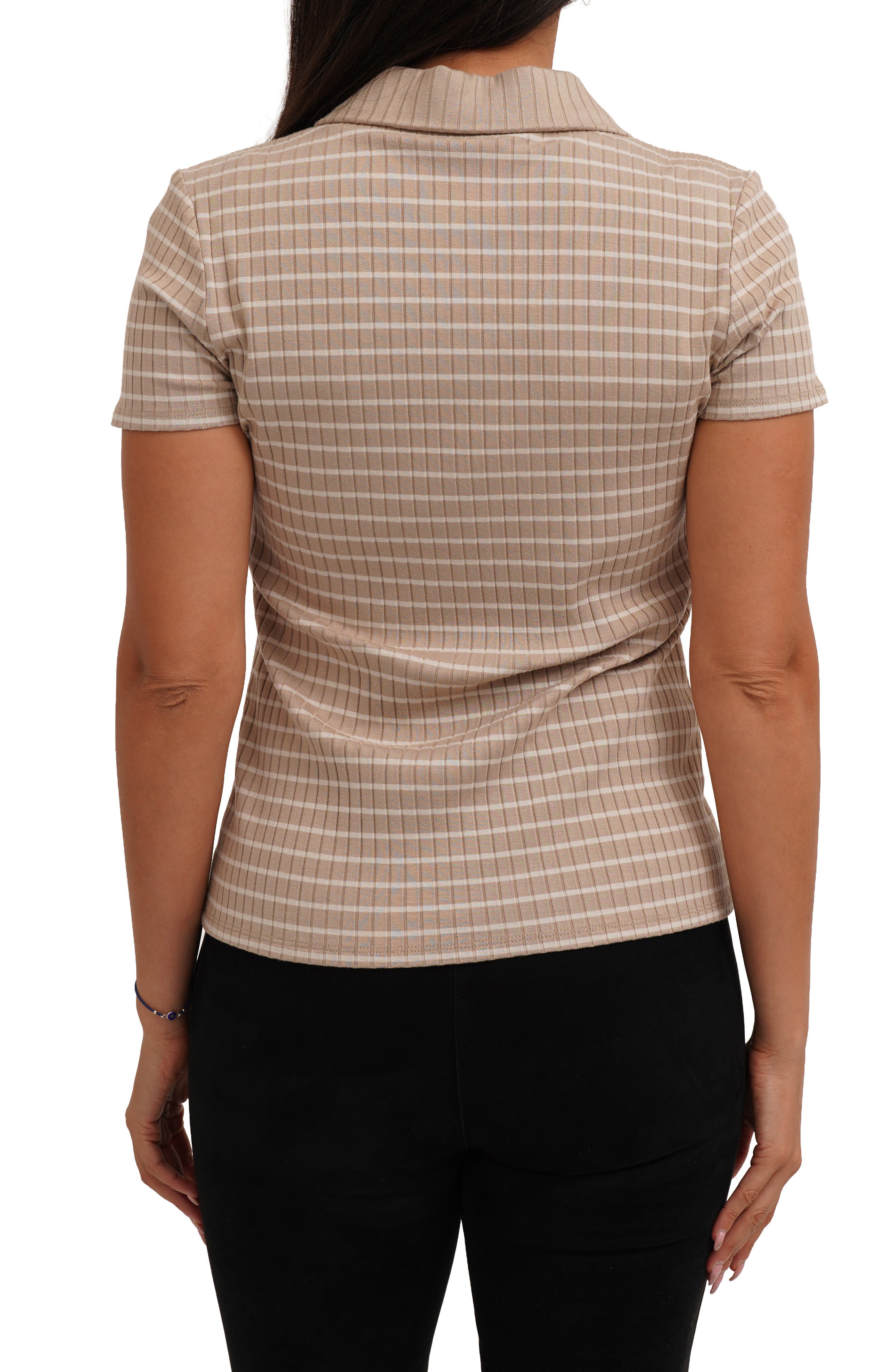 Stripe Rib Button-Up Knit Top - image 4
