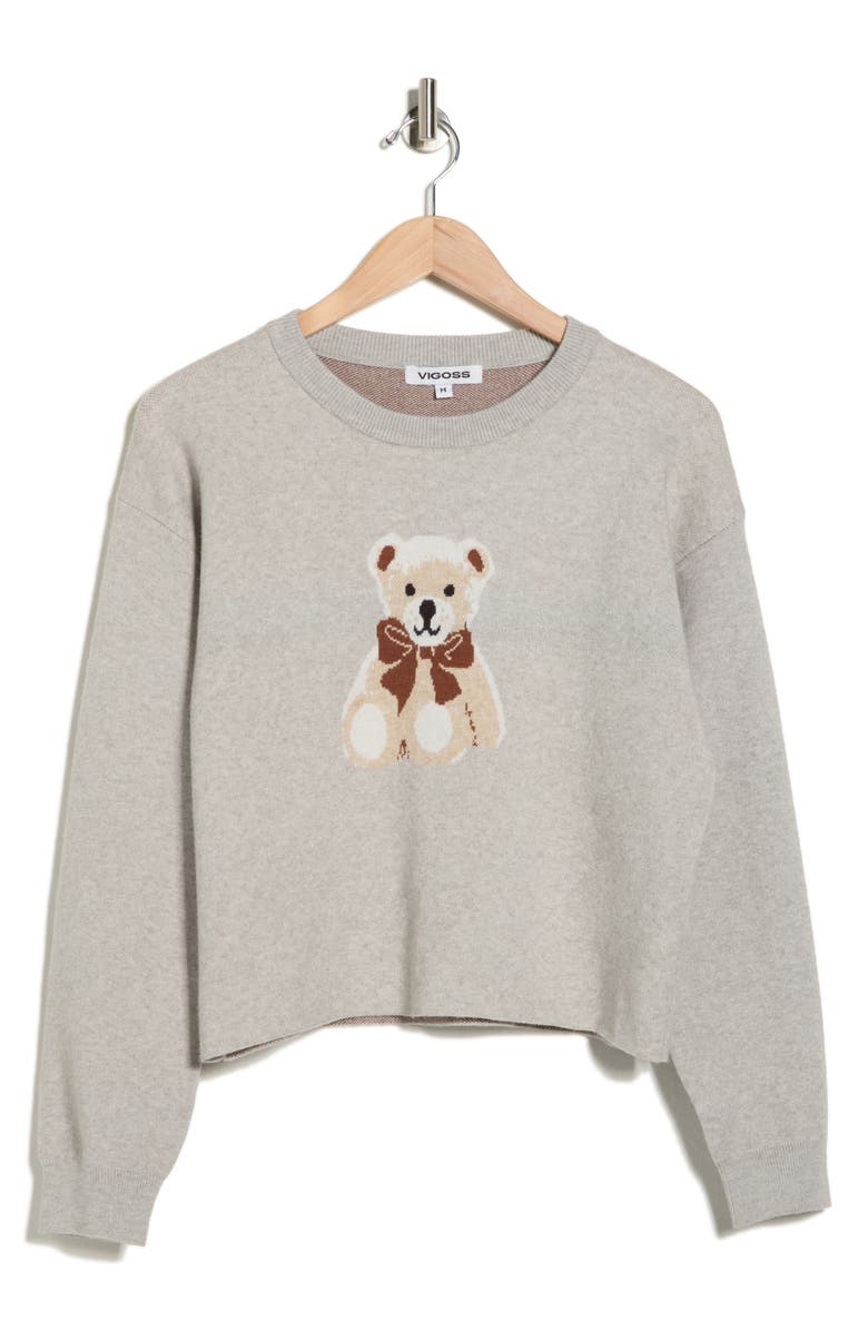 Vigoss Bear Crop Sweater, Alternate, color, Heather Grey