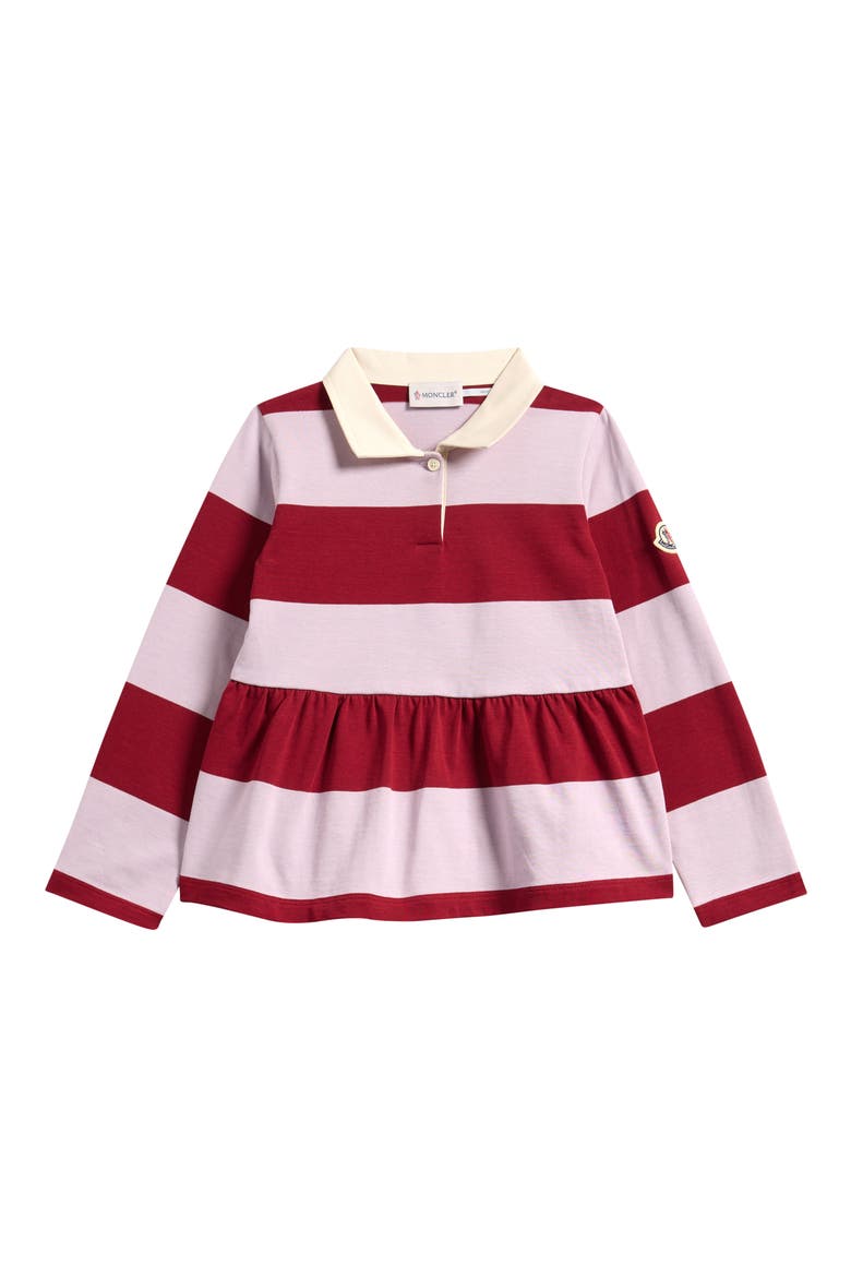 Kids' Stripe Long Sleeve Peplum Polo, Main, color, RED