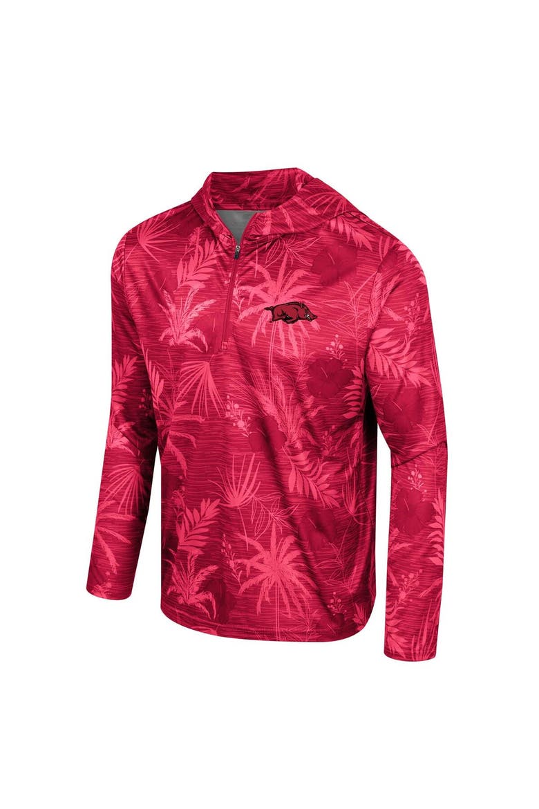 Men's Colosseum Cardinal Arkansas Razorbacks Palms Printed Lightweight Quarter-Zip Hooded Top, Alternate, color, Cardinal