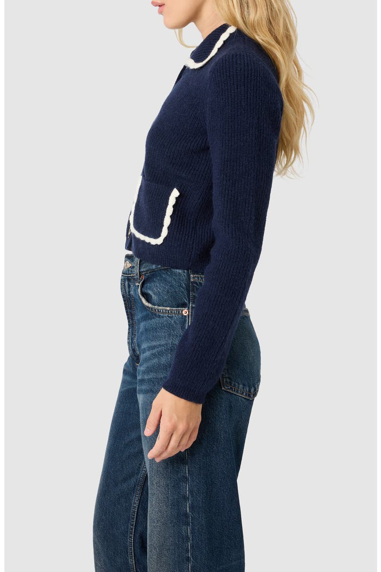 Scalloped Trim Cardigan, Alternate, color, NAVY CREAM