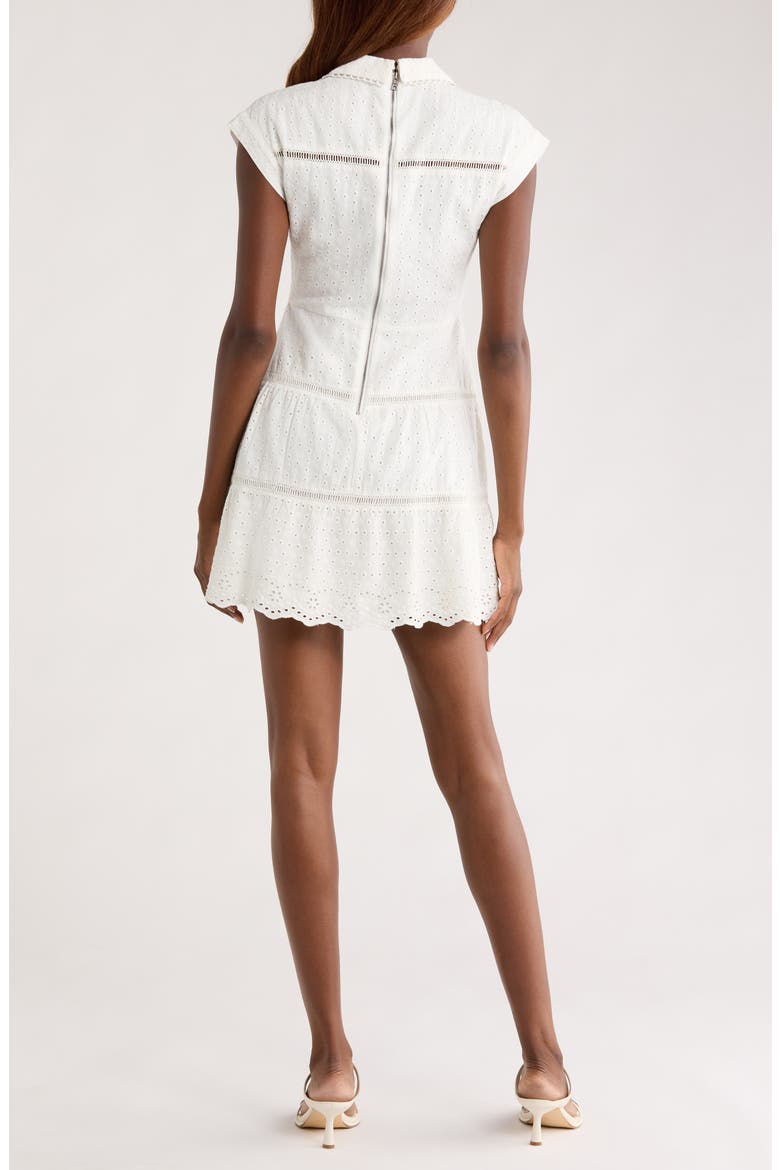 Mila Deep V-Neck Cotton & Linen Eyelet Minidress, Alternate, color, OFF WHITE