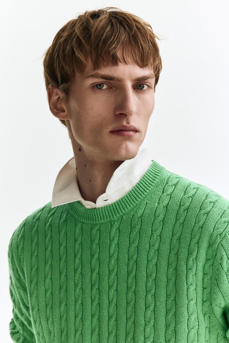 Regular Fit Cable-knit Jumper, Alternate, color, Green