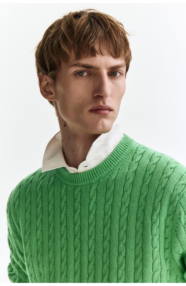 H&M Regular Fit Cable-knit Jumper, Alternate, color, Green