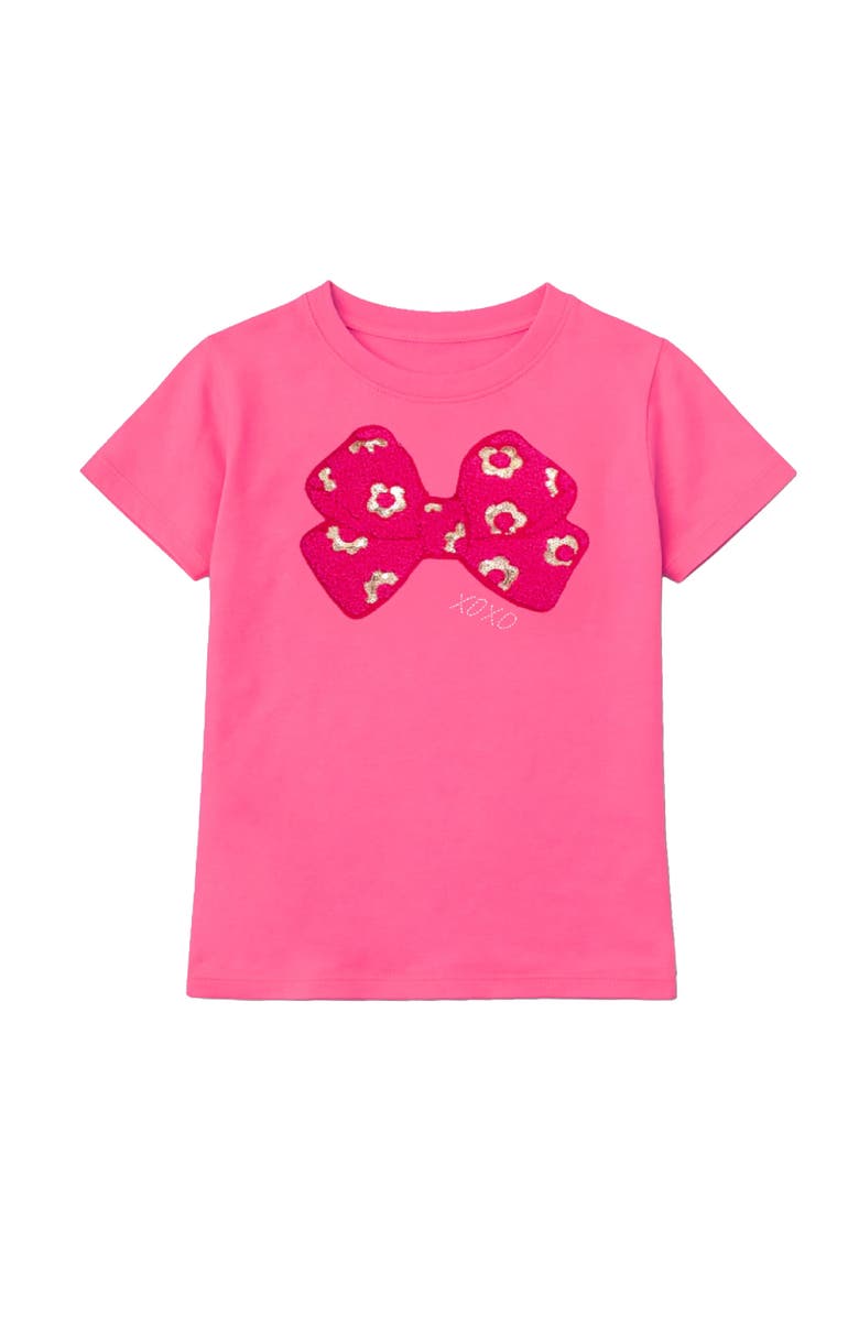 Preppy Goose Sequin Bow Applique Short Sleeve Tee, Main, color, Fuschia