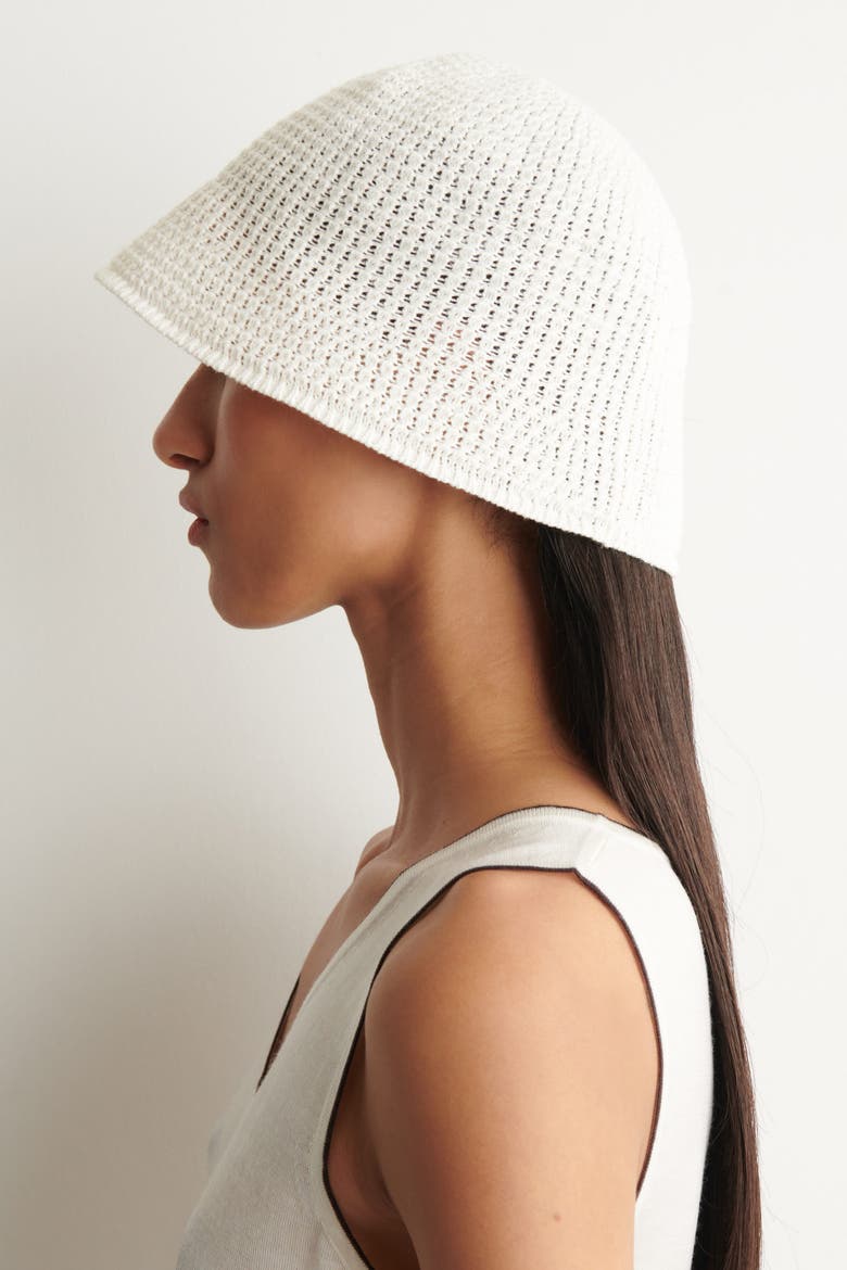Pointelle-knit Bucket Hat, Alternate, color, WHITE