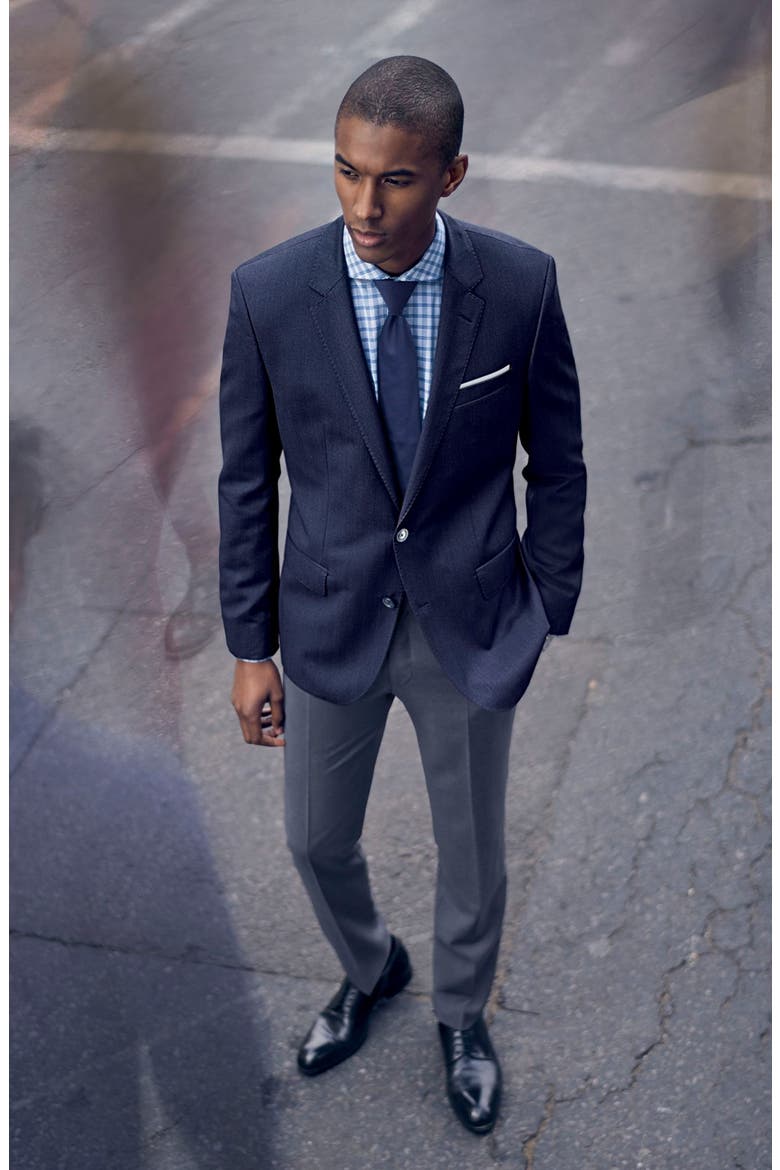 Hutsons Trim Fit Herringbone Wool Sport Coat, Alternate, color, NAVY