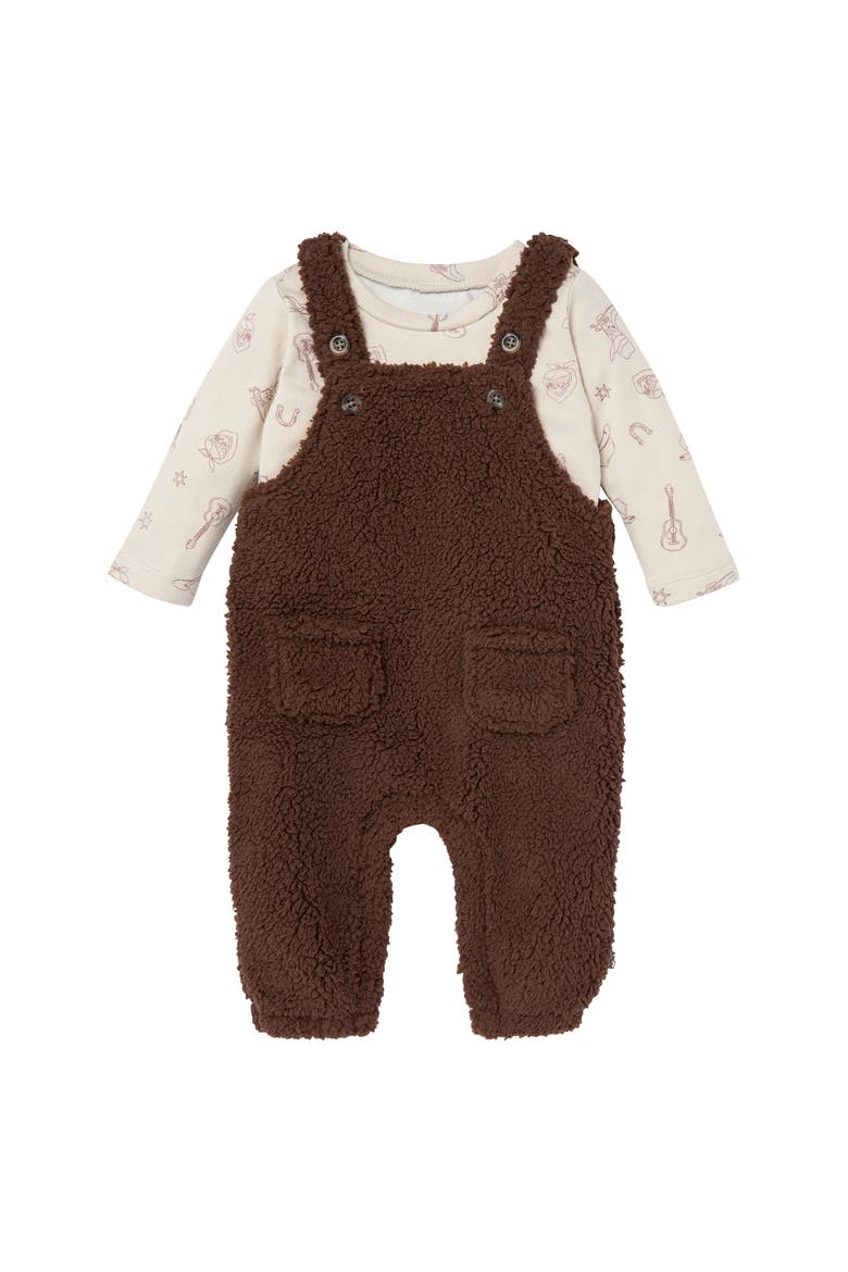 Plush Overall and Long Sleeve Top Set, Main, color, Rich Brown