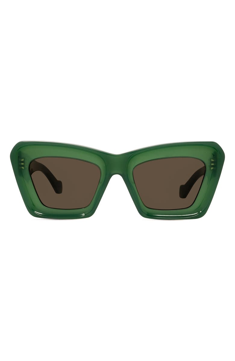 Loewe Anagram 52mm Cat Eye Sunglasses, Main, color, Shiny Dark Green / Brown