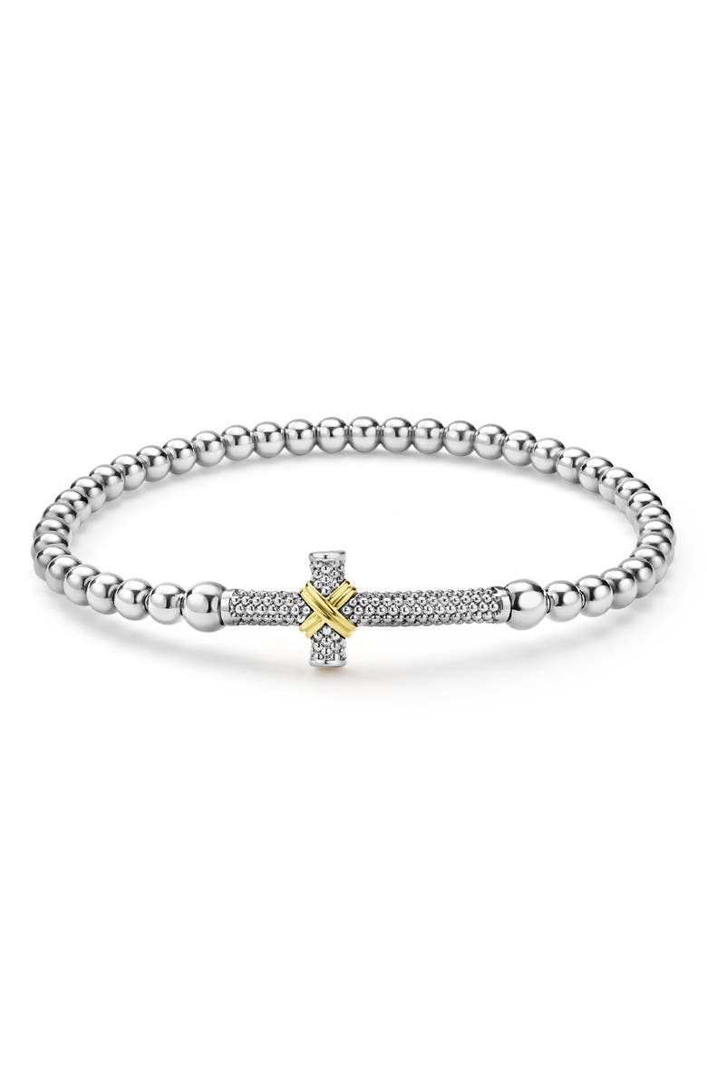 LAGOS Two-Tone Caviar Cross Stretch Bracelet, Main, color, Ss
