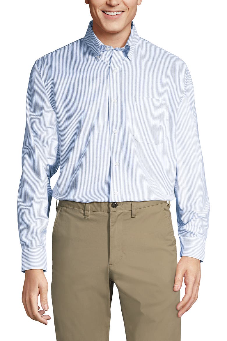No Iron Supima Oxford Dress Shirt, Main, color, Bayshore Blue Stripe