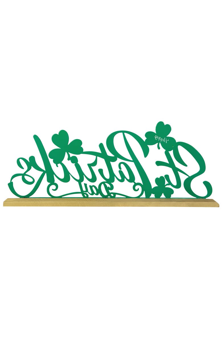 Glitzhome 16"L St. Patrick's Metal Table decor, Alternate, color, Green
