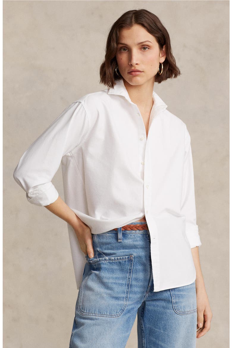 Relaxed Fit Cotton Oxford Button-Up Shirt, Alternate, color, WHITE