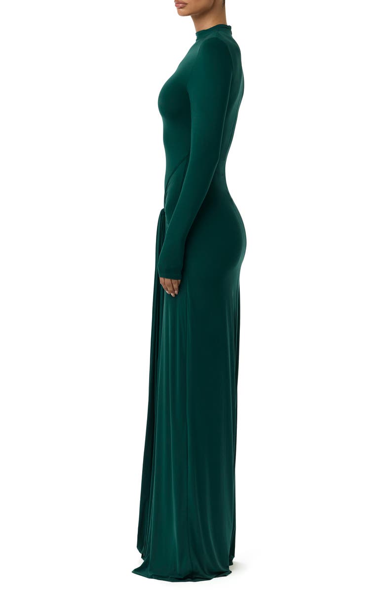 Naked Wardrobe Draped Tie Turtleneck Long Sleeve Maxi Dress, Alternate, color, Emerald